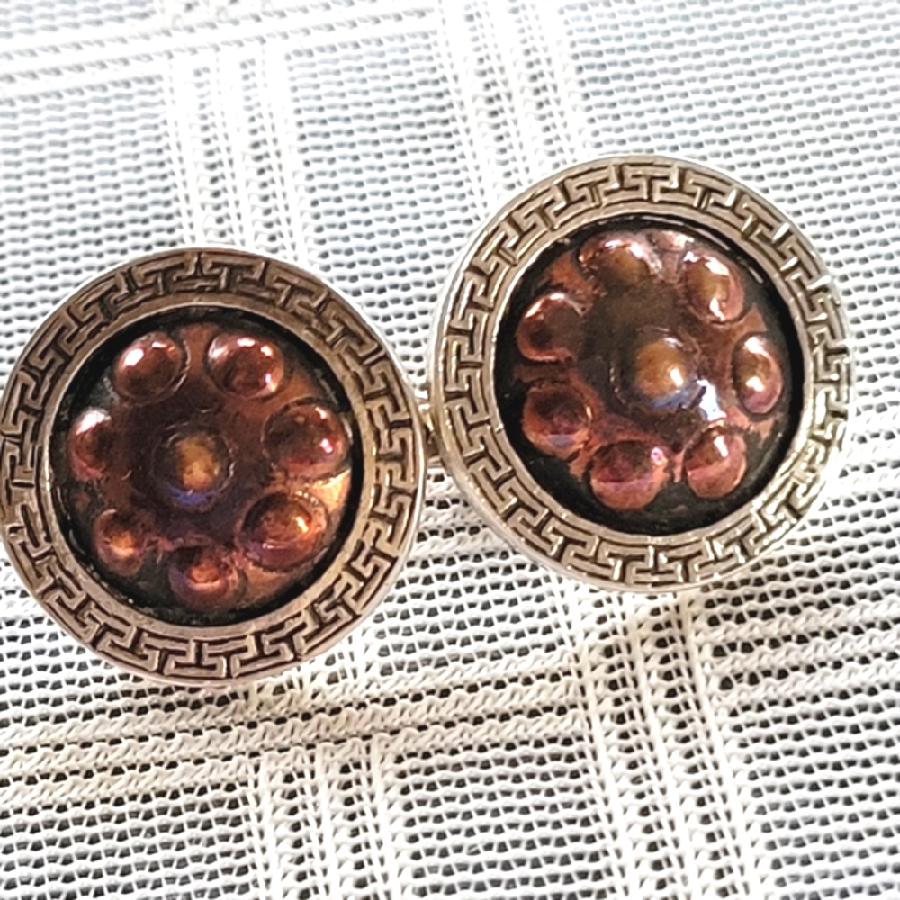 Vintage Sterling Silver 925 & Copper Designed Clip-on Earrings